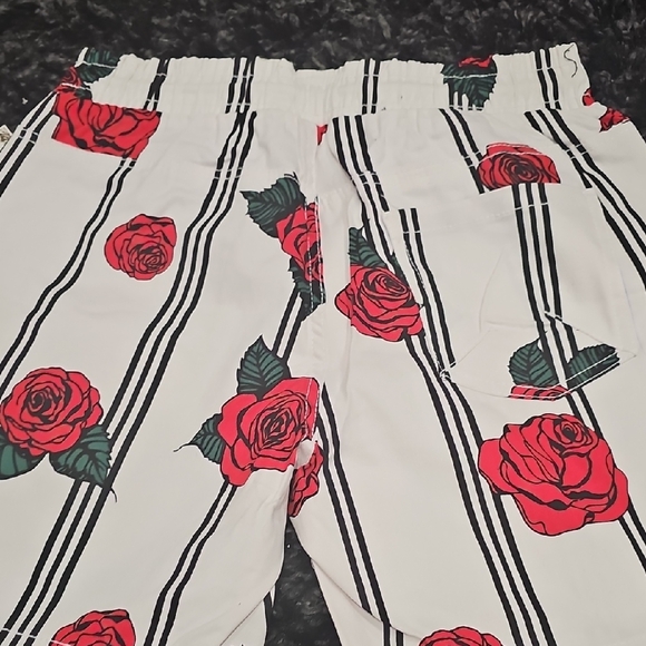 Floral Striped Shorts with Red Roses - Picture 7 of 9